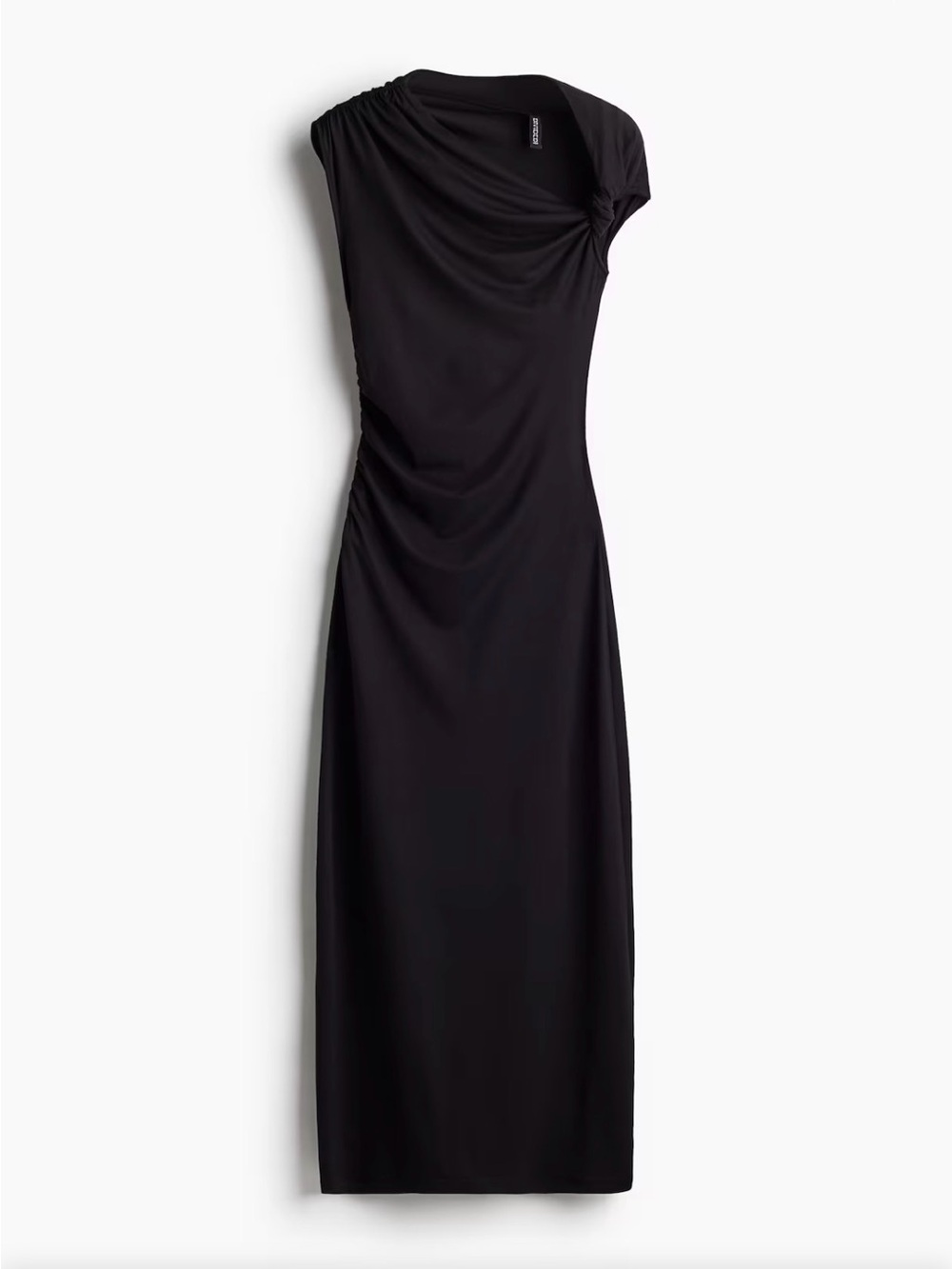 Black One-Shoulder Ruched Maxi Dress